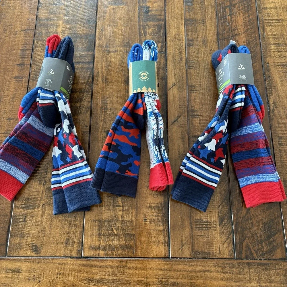 Lot Of 6 Pairs Ski Socks Mens‎ Womens Size L Fully Cushioned Blue/Red Unisex NEW