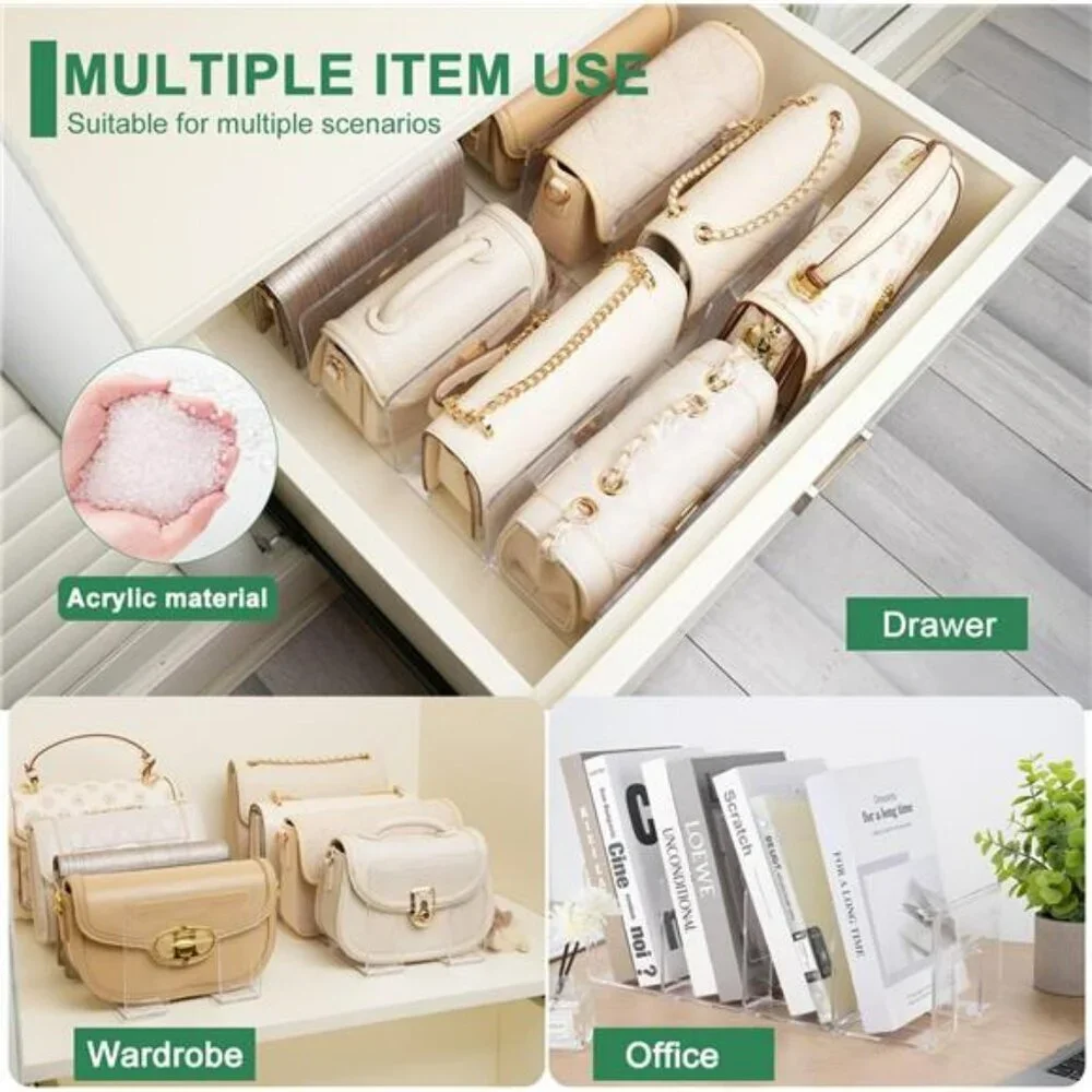 Acrylic Purse Organizer Closet 8 Slot Handbag Storage Clear Shelf Divider 2 Pack