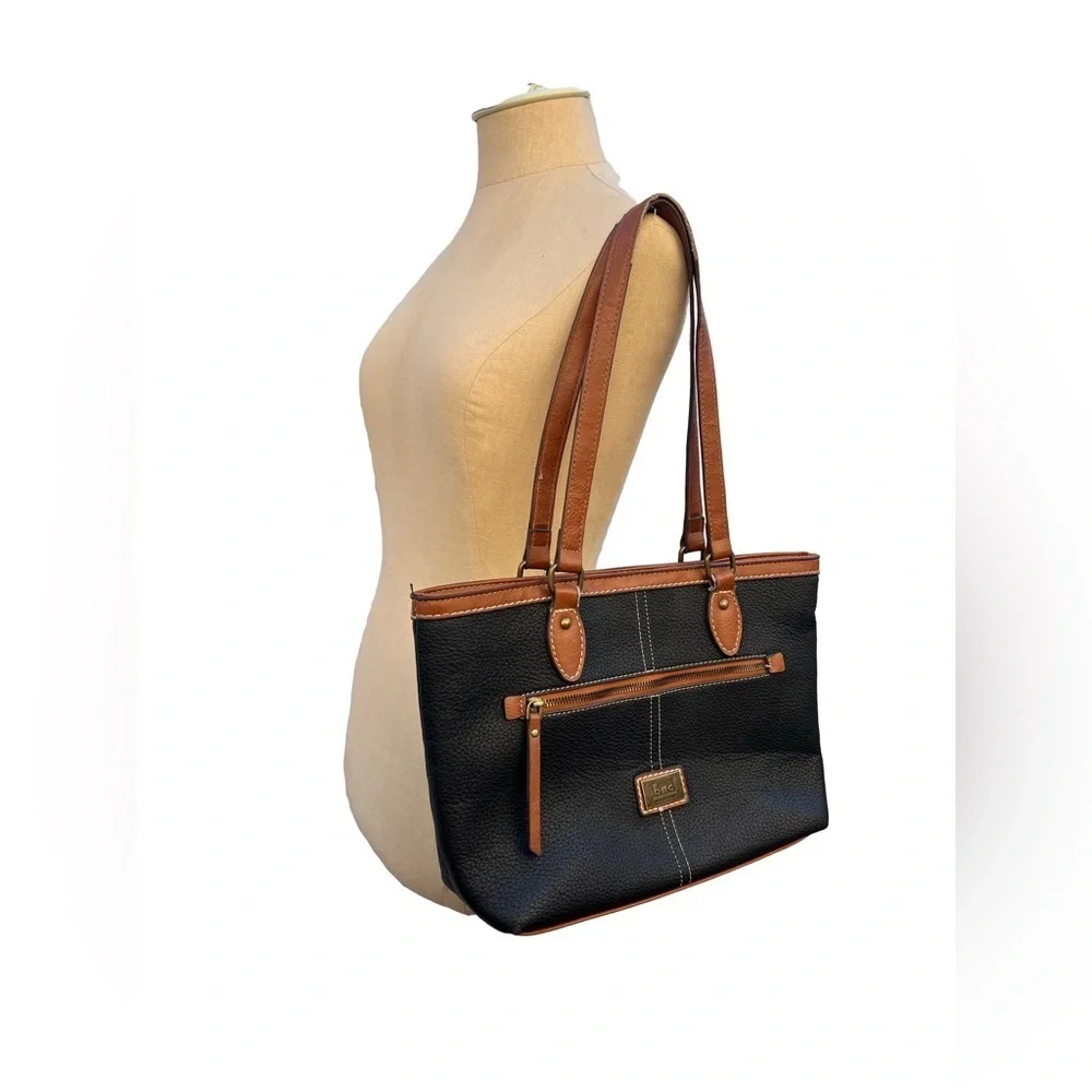 B.O.C. Born Concept Black Leather Handbag with Brown Accents