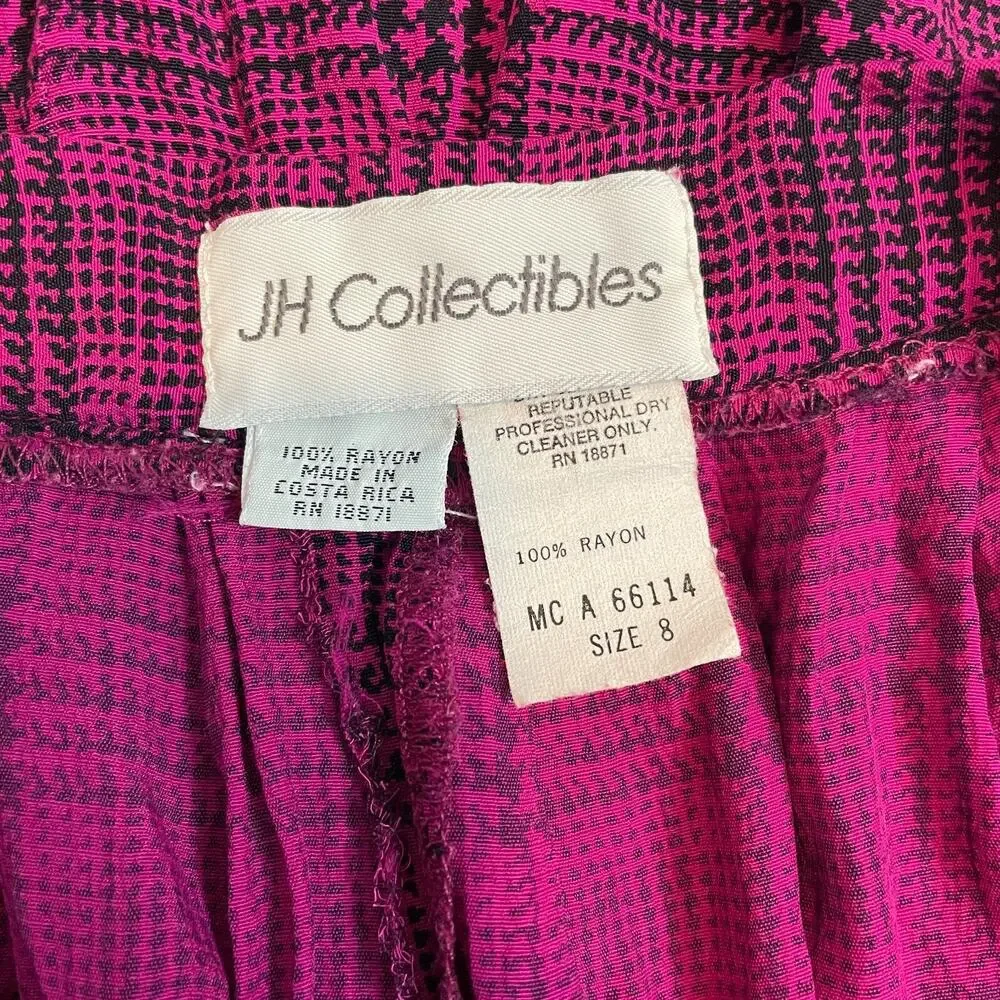 Vintage Pleated Skirt Size 8 Burgundy Black Houndstooth Midi Preppy Academia 90s