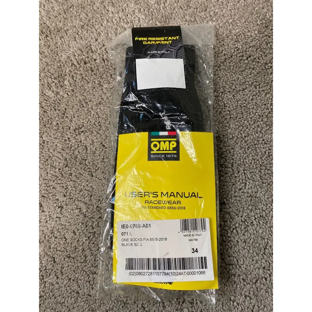 New OMP Racing Tecnica Socks (FIA Homologation) IEO-0766-A01, Black Size Large