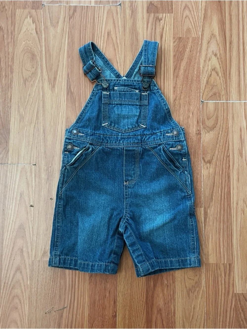 OshKosh Genuine Kids Short Overalls Boy/Girl Size 18 Months Denim Blue 2010 y2k