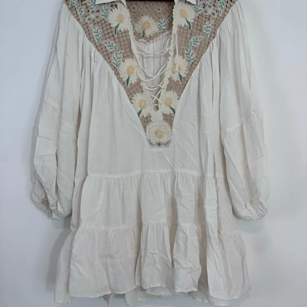 Free People Chain of Daisies Tunic Dress Ivory/Cream