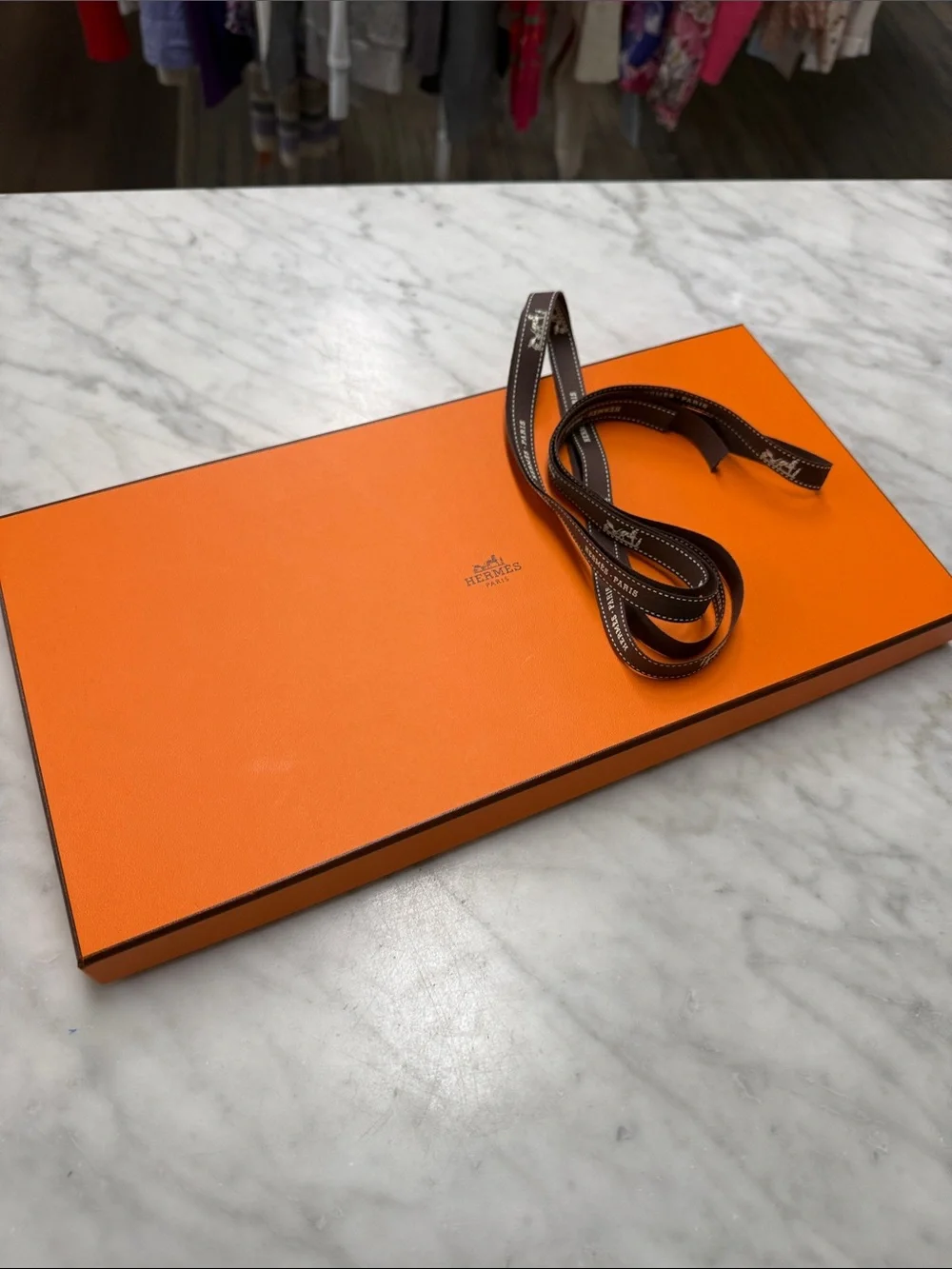 Hermes Flat Storage Box Scarf Box Decorative Box with Ribbon