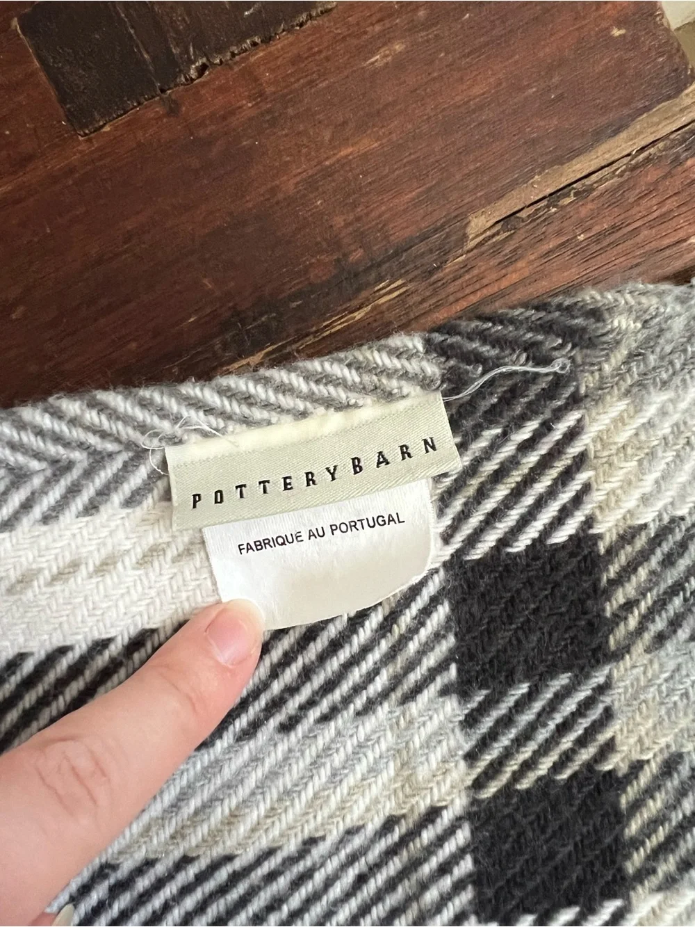 Pottery Barn Black, Gray & Cream Plaid Throw