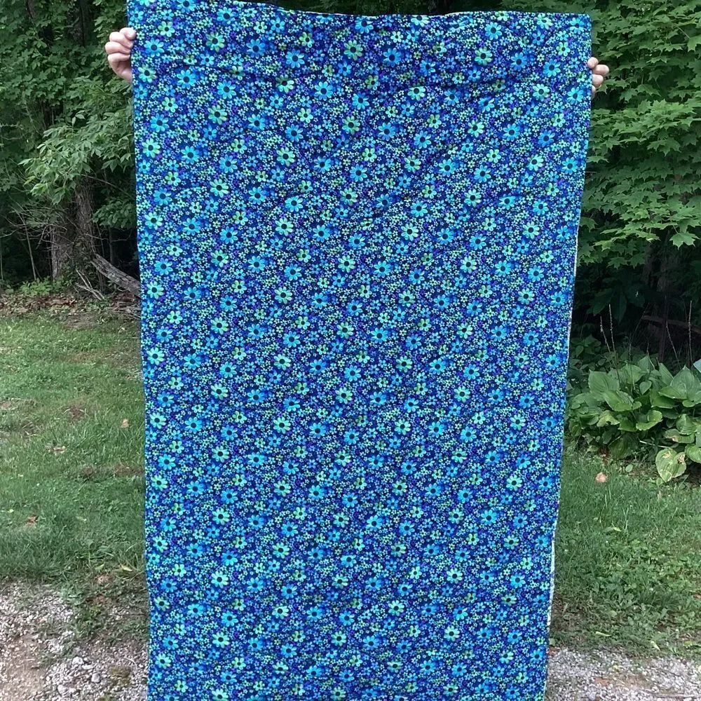 NWT. Hand Crafted Blues and Greens Gardens Quilt with Liberty Lawn Fabrics
