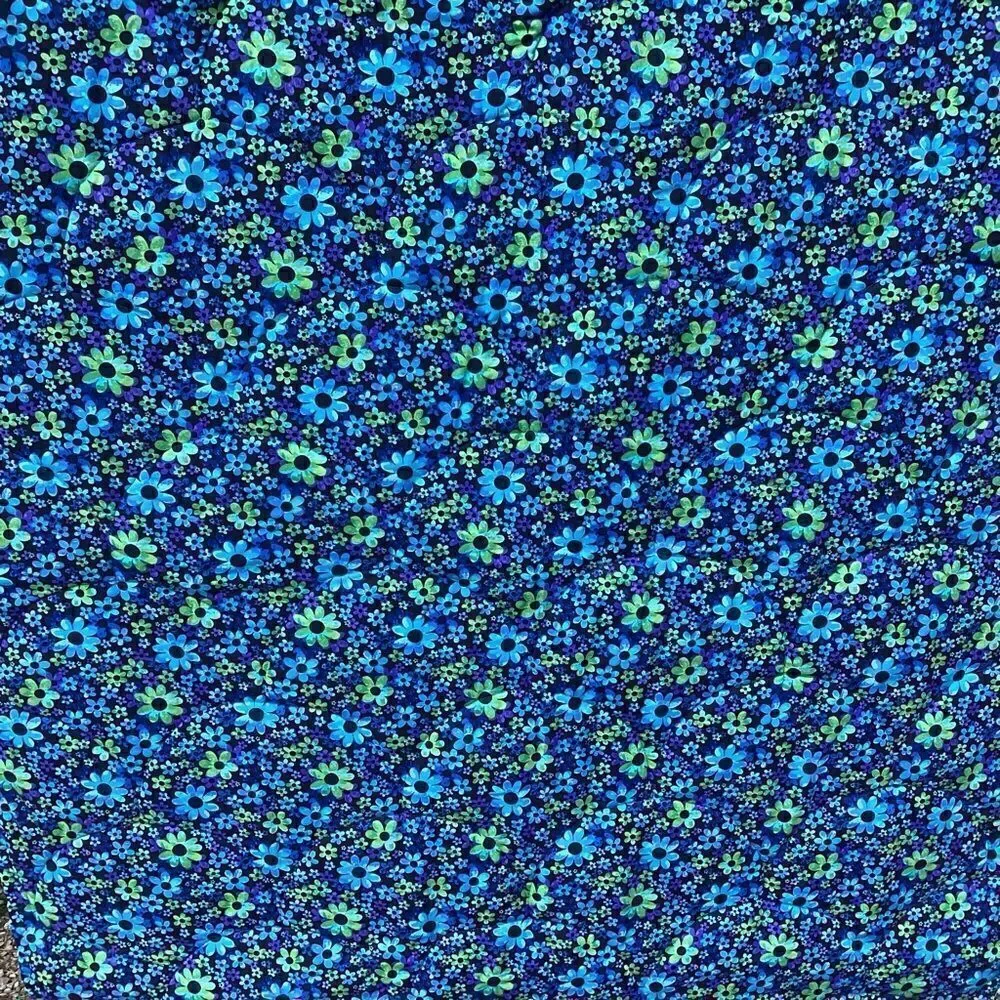 NWT. Hand Crafted Blues and Greens Gardens Quilt with Liberty Lawn Fabrics