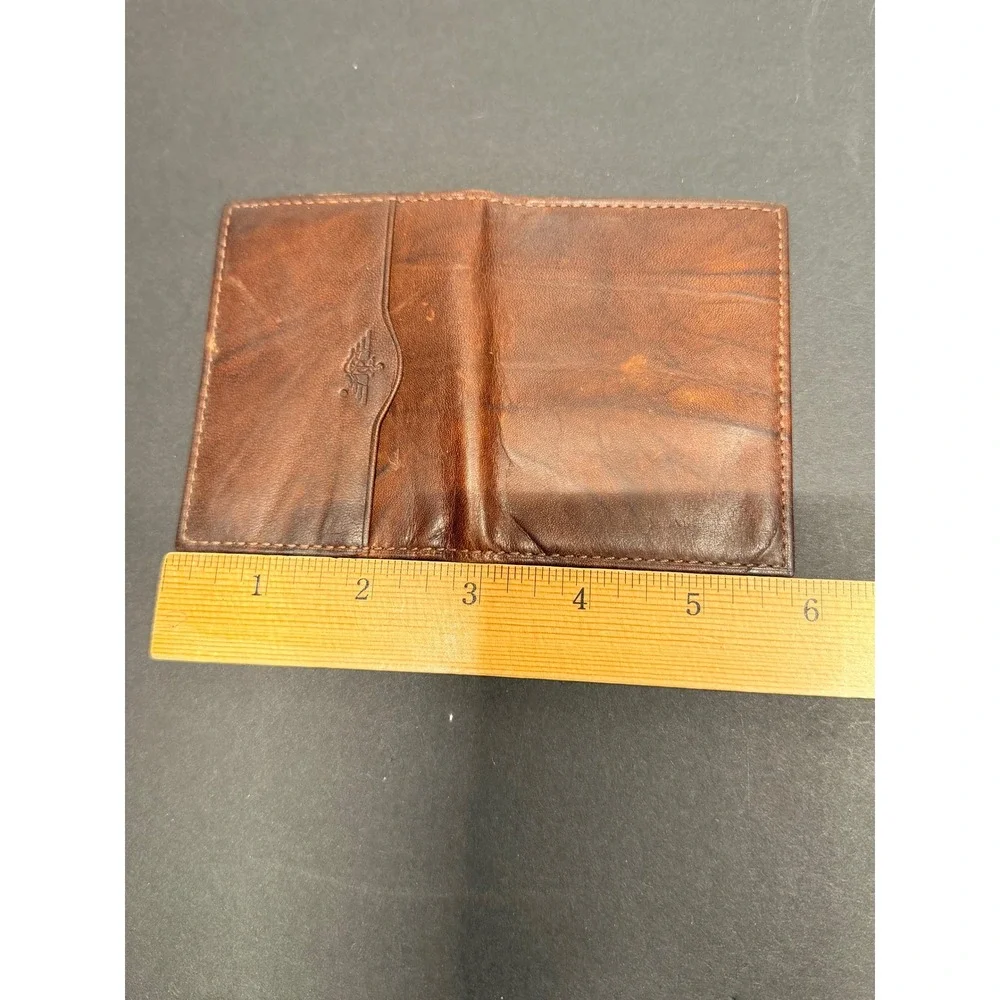 Dockers Brown Leather Slim Bifold Wallet Double ID Window Card Case Distressed