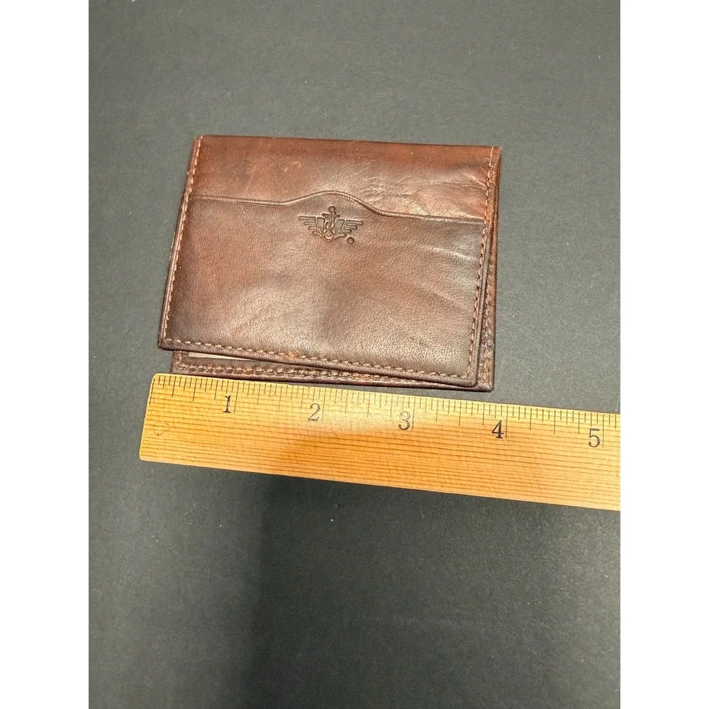 Dockers Brown Leather Slim Bifold Wallet Double ID Window Card Case Distressed