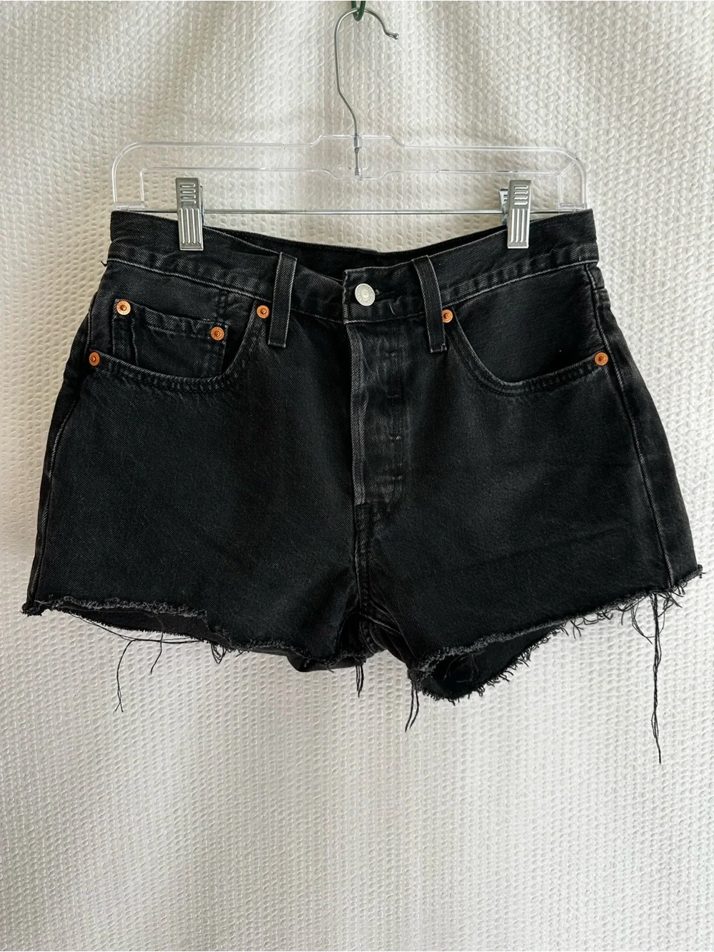 Levi’s 501 Original Black Cutoff Denim Shorts W27 High Rise Raw Hem