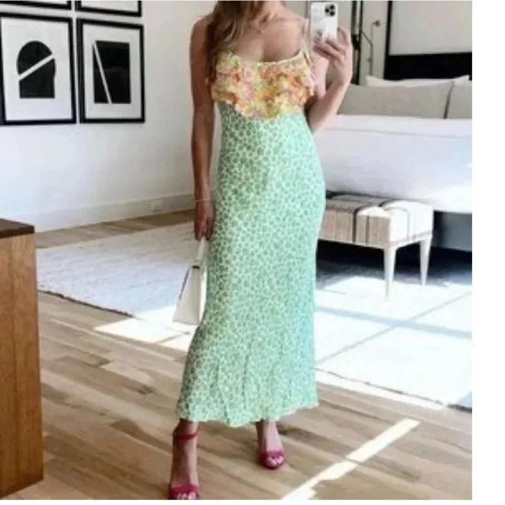 Limited “Rixo” green animal print maxi dress / size small / leopard /