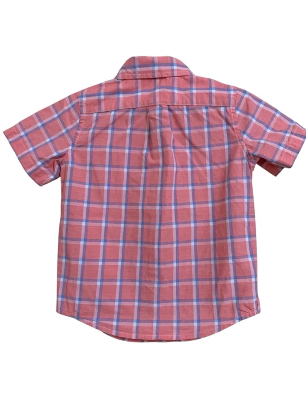 Janie‎ and Jack Button Down Shirt Boys 3T Coral Pink Blue Plaid Short Sleeve