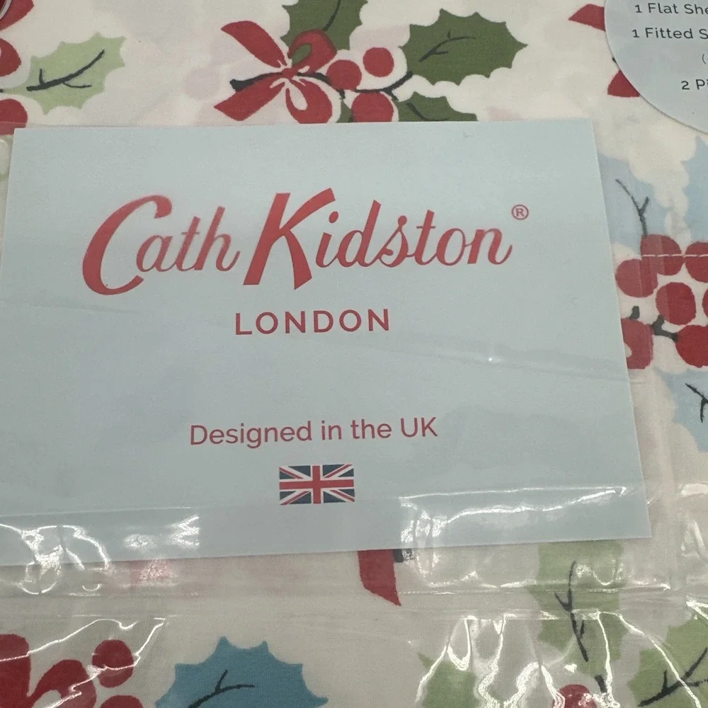 NEW Cath Kidston London Christmas Holly Queen Sheet Set 4 Pc Holiday Cozy White‎