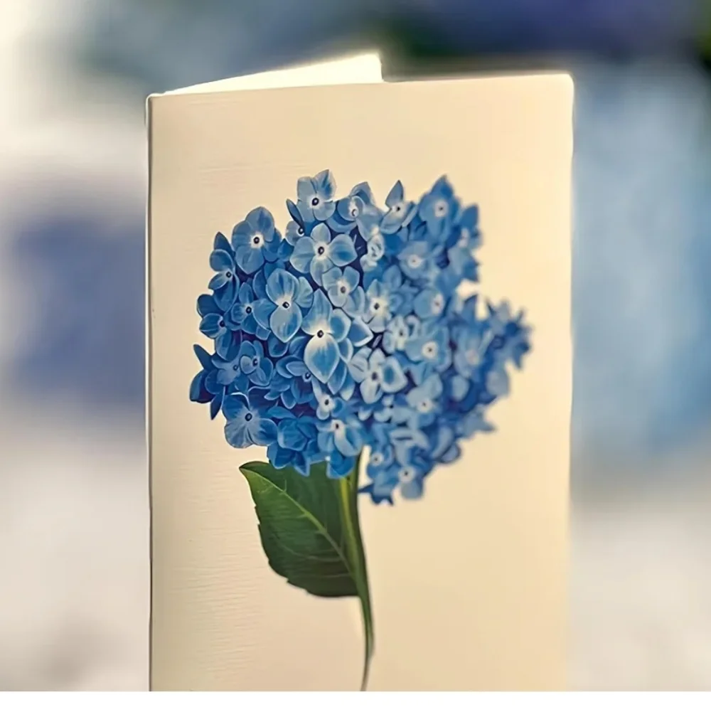 FreshCut Paper Blue Hydrangea 12 inch Pop Up Bouquet 3D Greeting Card New