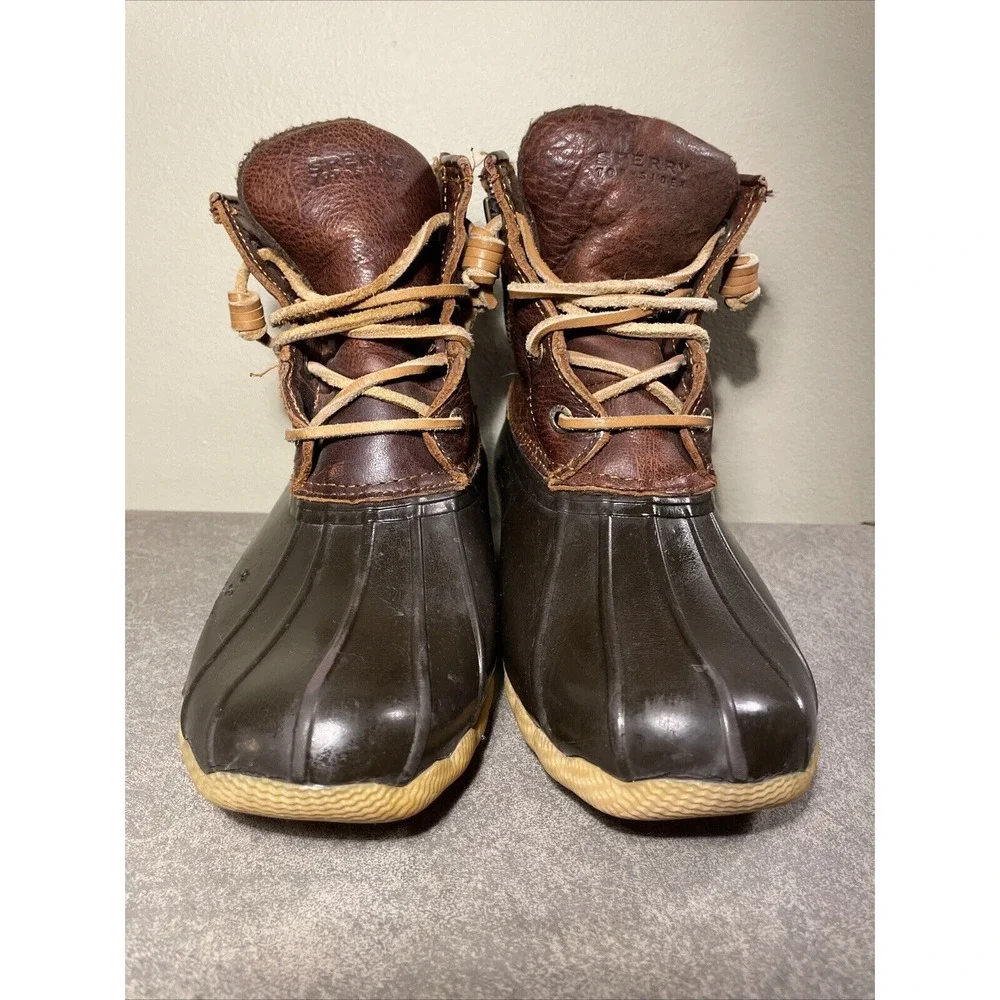 Sperry Women's Sz 6 Bootie Saltwater Duck Waterproof Rubber‎ Brown Boots Gum