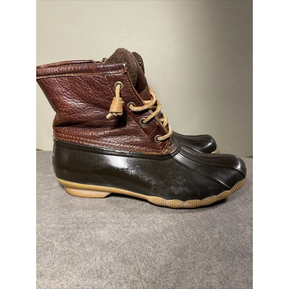 Sperry Women's Sz 6 Bootie Saltwater Duck Waterproof Rubber‎ Brown Boots Gum