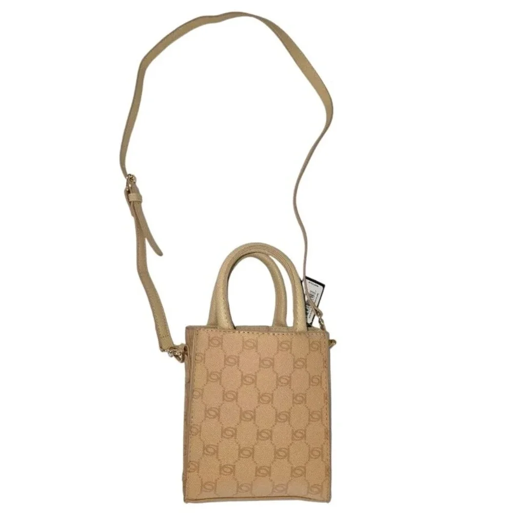 NEW Bebe Gianna Crossbody Purse Satchel‎ Handbag Beige Faux Leather Handles NWT