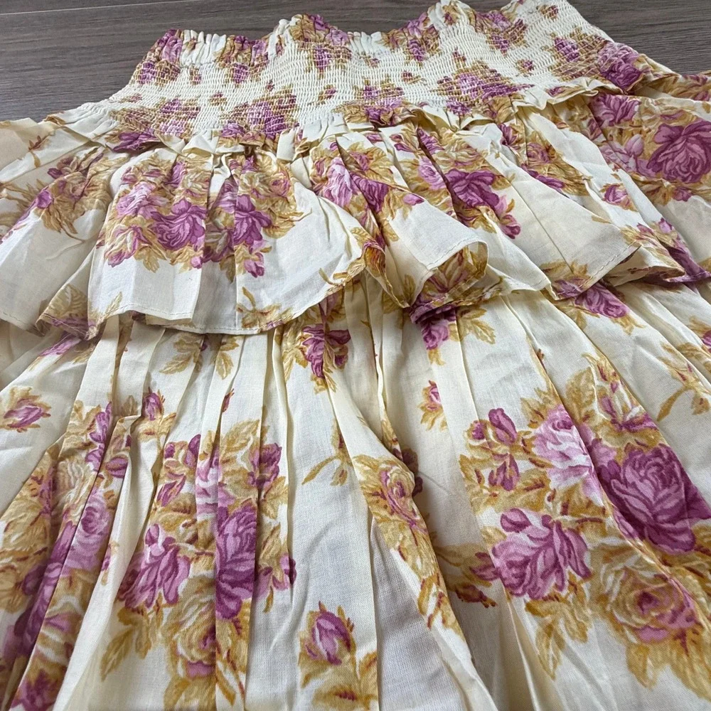 Janie and Jack Girls Floral Smocked Tiered Ruffle Skirt Cream Pink Size 16 NWT