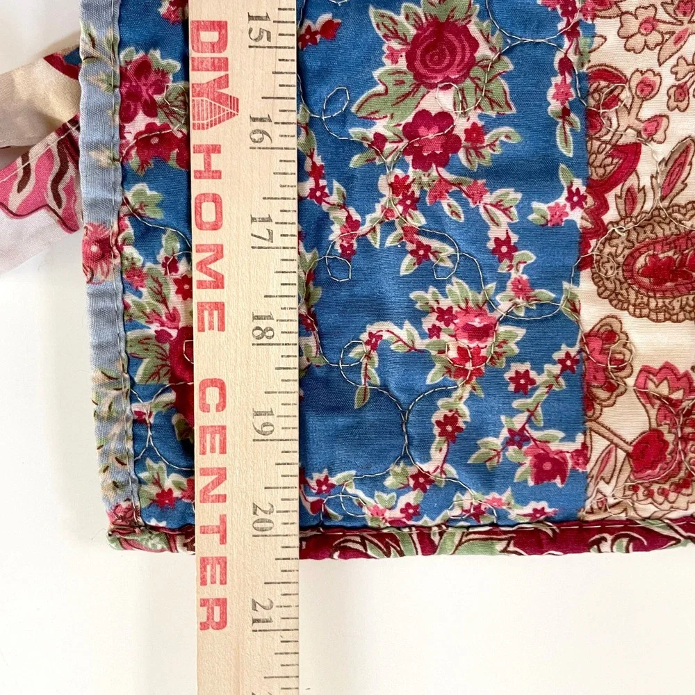 Quilted Patchwork Floral Pillow Sham Set of 4 Cottagecore Farmhouse Red Blue