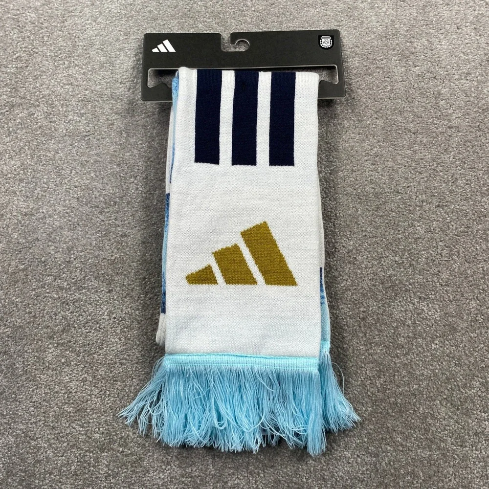 Adidas Argentina AFA Soccer Scarf Unisex OS White Blue 3-Star World Cup Knit