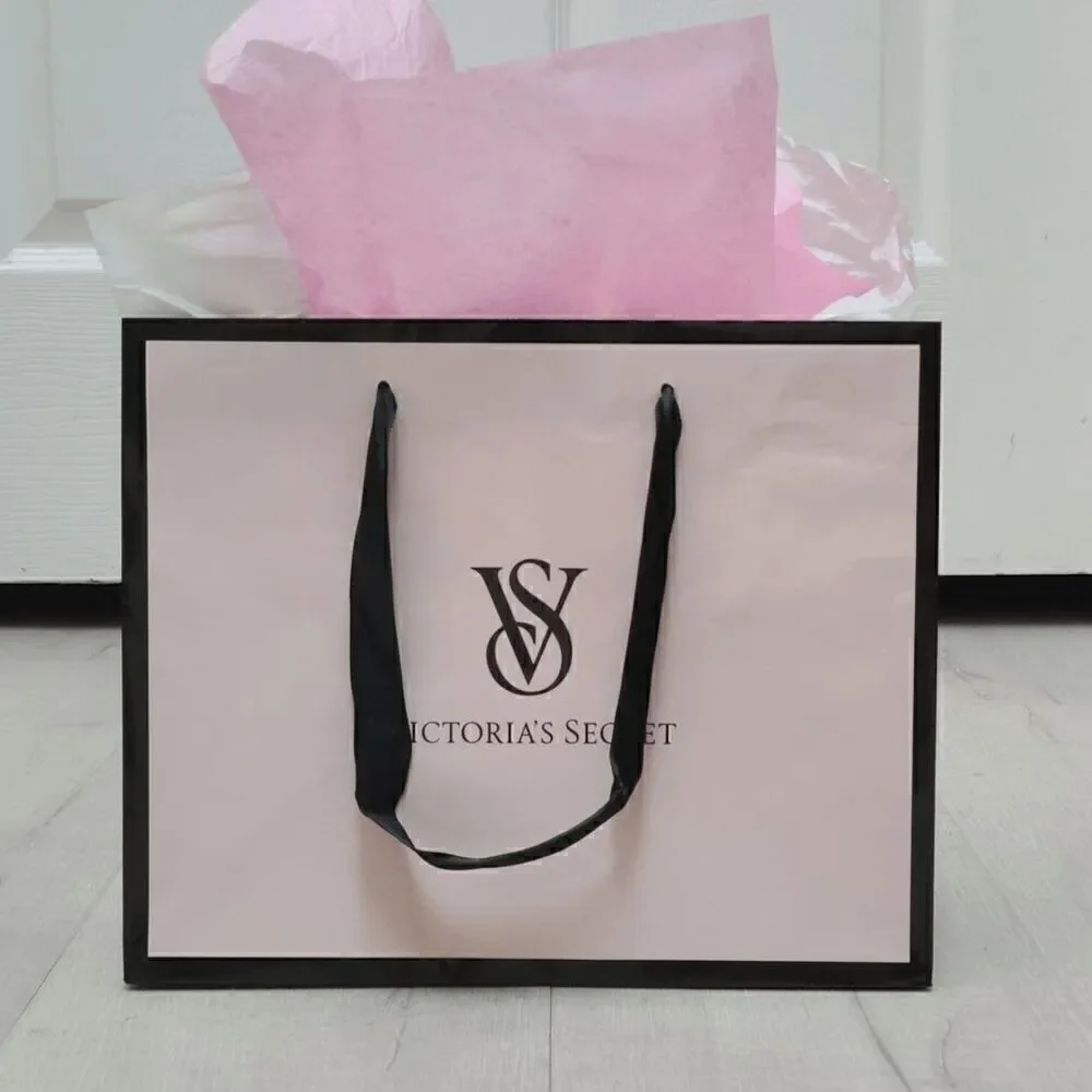 💗 VICTORIA'S SECRET Empty Paper Pink Shopping Gift Bag Cloth Handles w/Tissues