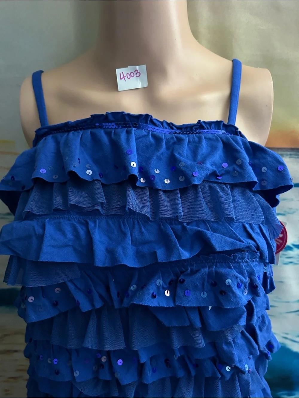 Justice Girls Royal Blue Ruffle Sequin Spaghetti Strap Tank SZ 16 NWT