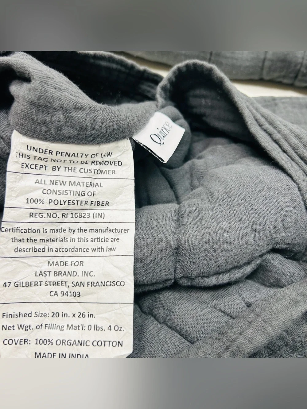 Like new QUINCE Organic Airy Gauze Box Quilt Set Twin Charcoal 9051