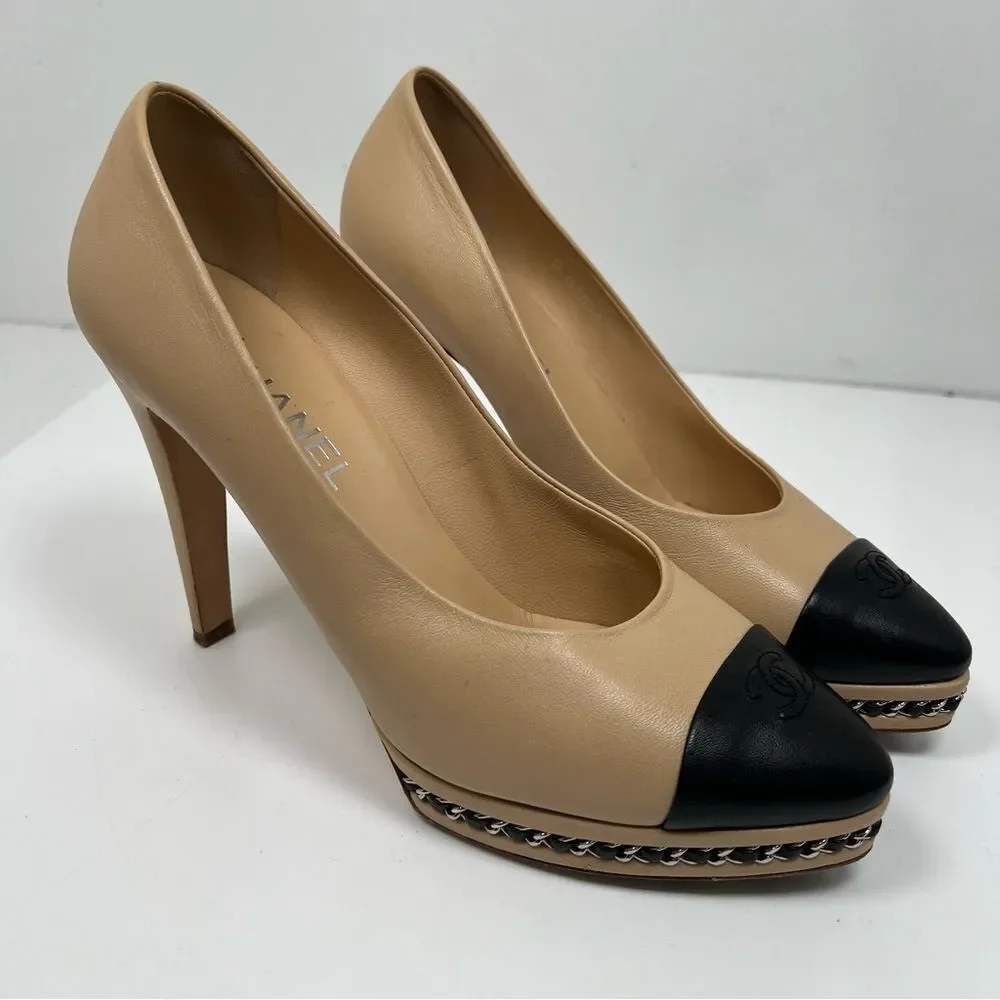 Chanel Beige And Black Classic Heels Size 41 - 10 US