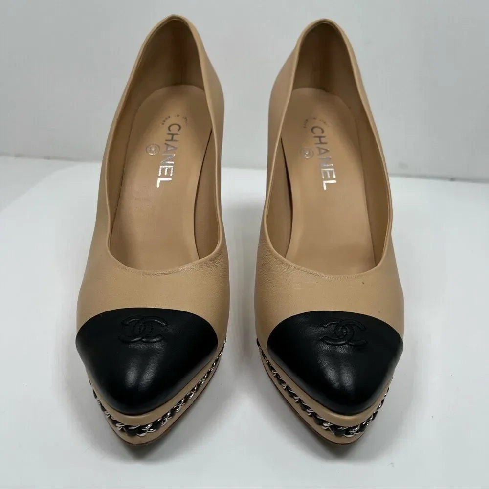 Chanel Beige And Black Classic Heels Size 41 - 10 US