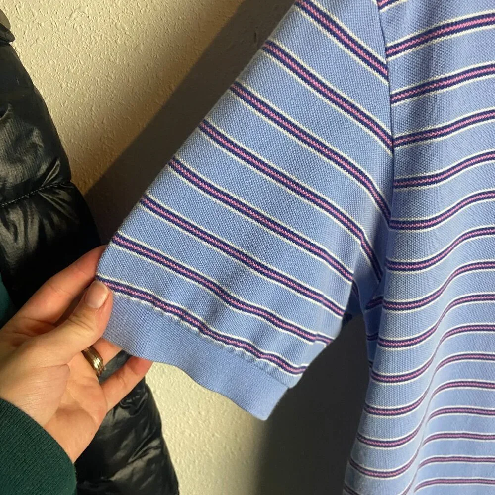 Polo Ralph Lauren Men's Size Medium Polo Shirt Blue Pink Stripes Preppy Office