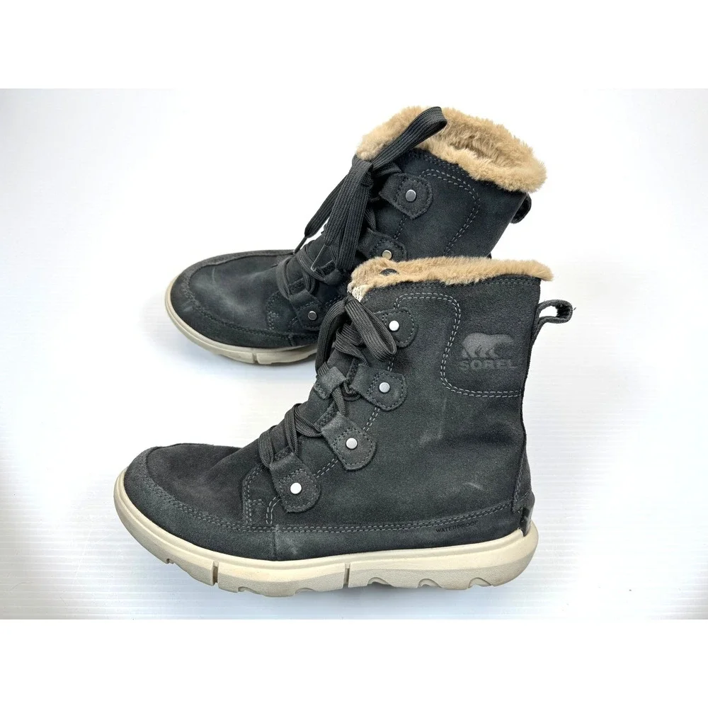 Sorel Explorer II Joan Faux‎ Fur Waterproof Boots Women 7 Lace-up Suede Ankle