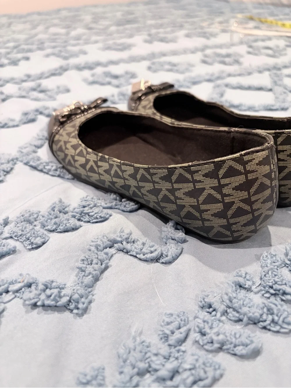 Michael Kors Black Logo Ballet Flats with Silver Lock Accent