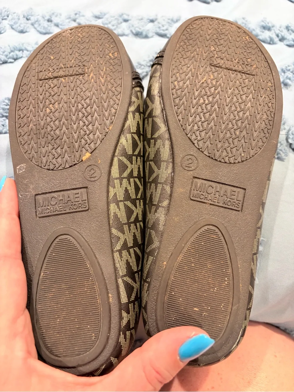 Michael Kors Black Logo Ballet Flats with Silver Lock Accent