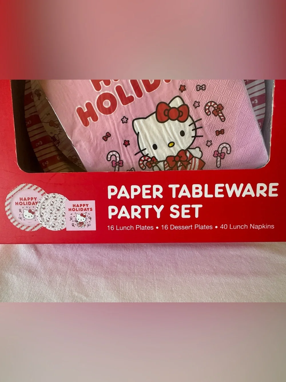 Hello Kitty Paper Party Happy Holidays Tableware Set - New