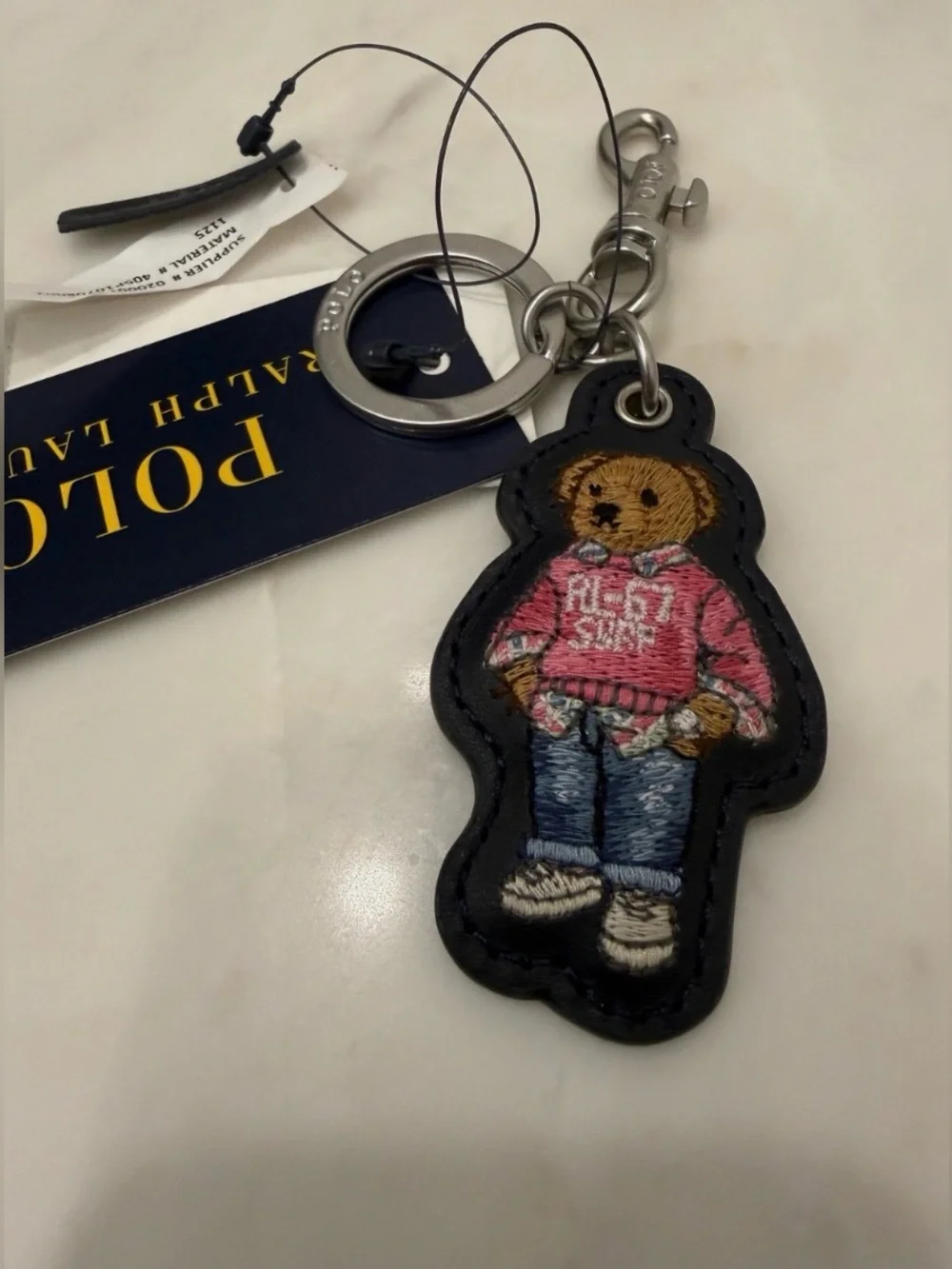 NEW Polo Ralph Lauren RL-67 SURF BEAR - LEATHER Key Ring Keychain - NAVY BLUE