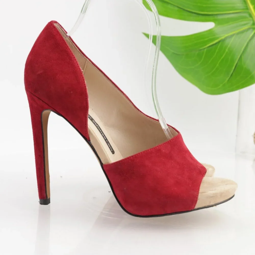 French Connection Womens D'Orsay Pump Size 8 Red Suede High Heel‎ Peep Toe Shoes