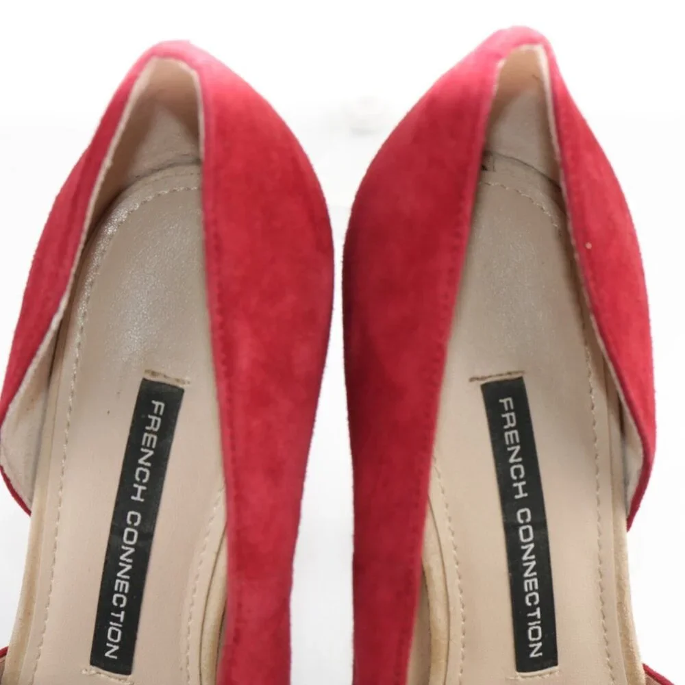 French Connection Womens D'Orsay Pump Size 8 Red Suede High Heel‎ Peep Toe Shoes