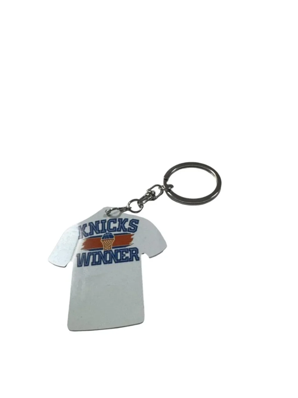 Knicks Winner Basketball Jersey Shape Metal Keychain, White, Sports Fan Accessor