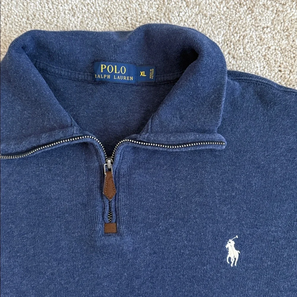 Polo Ralph Lauren Quarter Zip Cotton Navy Blue Sweater Polo Long Sleeve Shirt