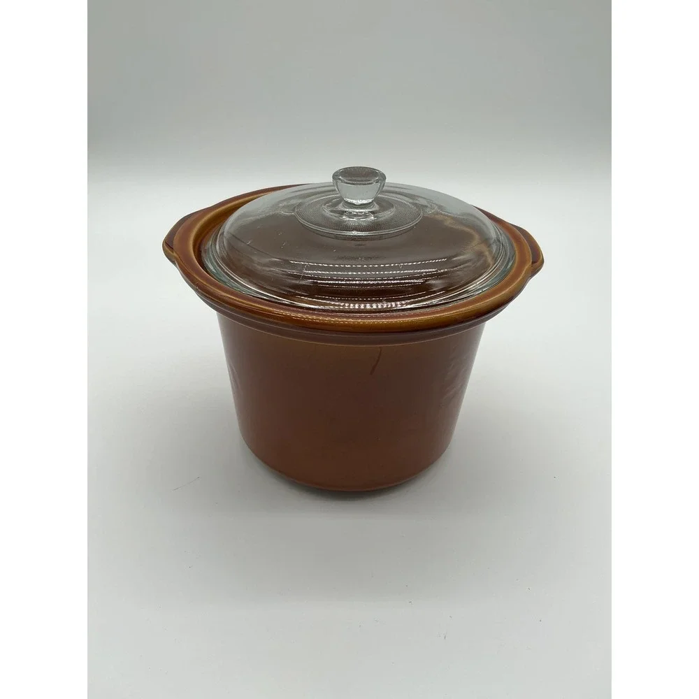 Unbranded Slow Cooker Replacement Crock Medium Brown Excellent Vintage Stoneware
