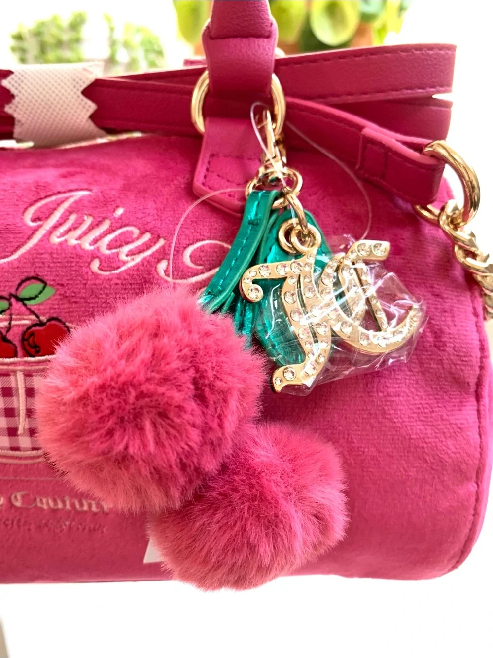 NEW Juicy Couture Velour Sweet Tea Party Raspberry Satchel