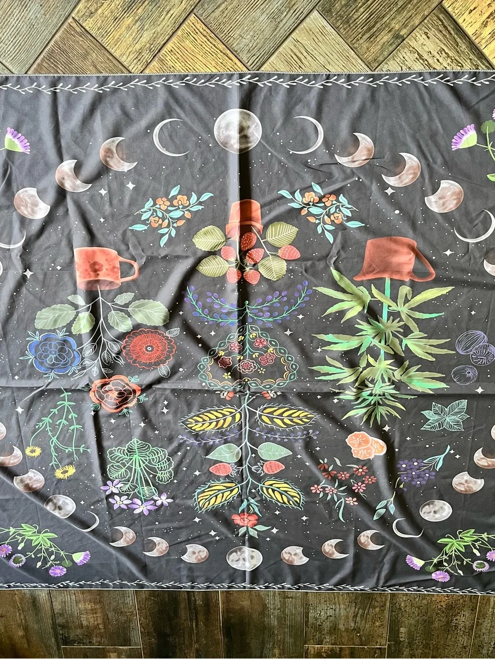 Botanical Moonlight Wall Tapestry - Black and Multicolor