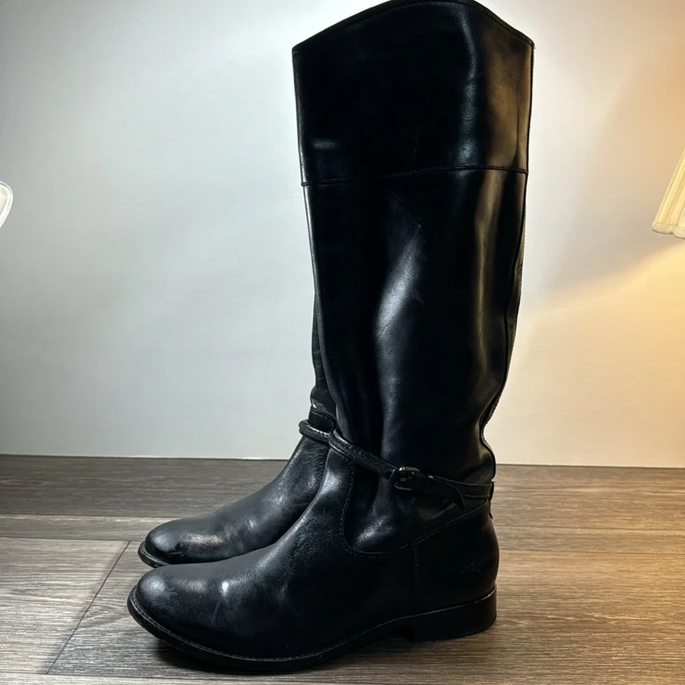 Frye black leather tall boots woman’s size 7B (d3)