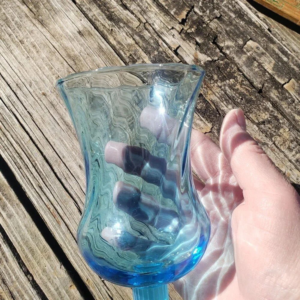 Vintage Homco Glass Votive Sconce Cup Candle Holder Peg Tall‎ Blue Swirl