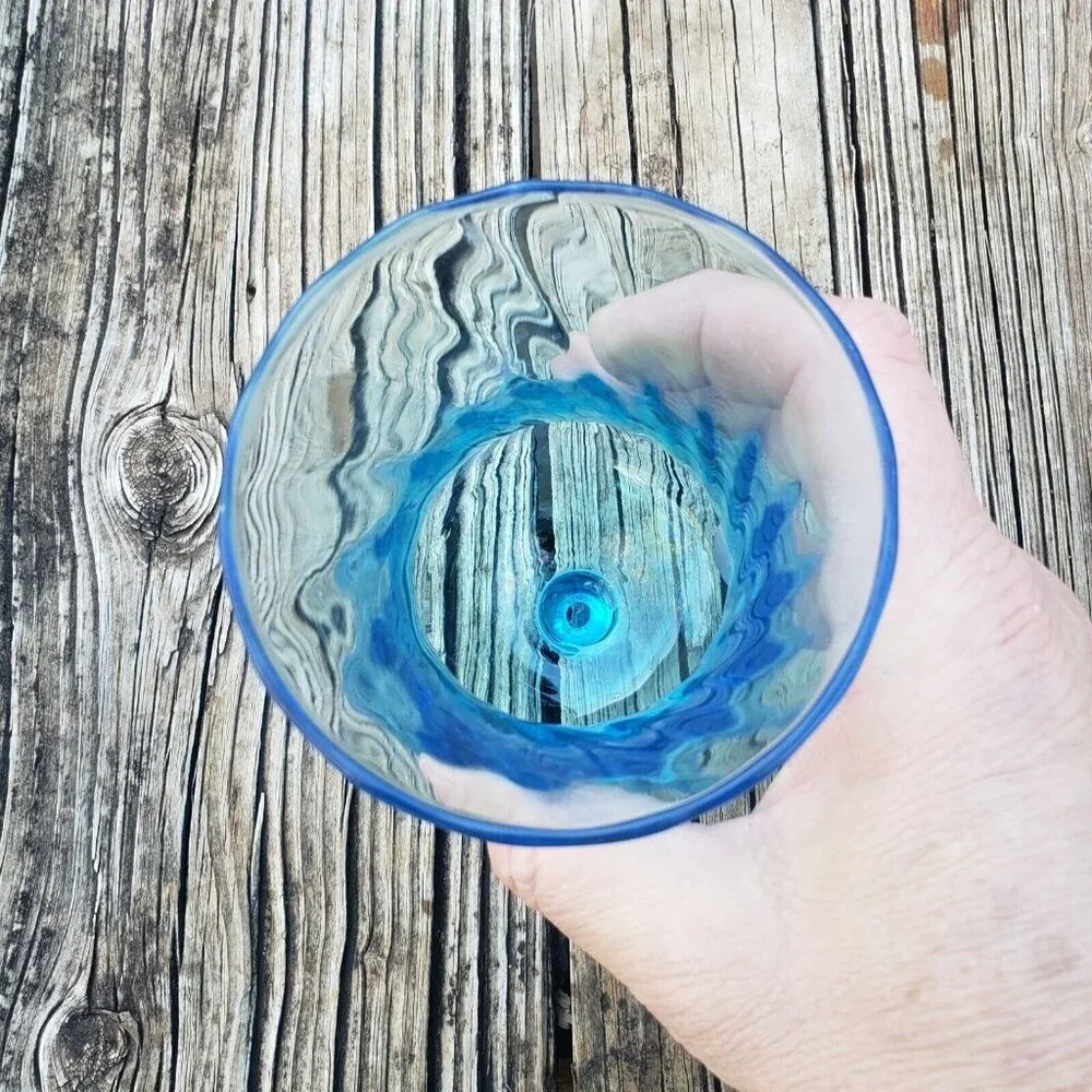 Vintage Homco Glass Votive Sconce Cup Candle Holder Peg Tall‎ Blue Swirl