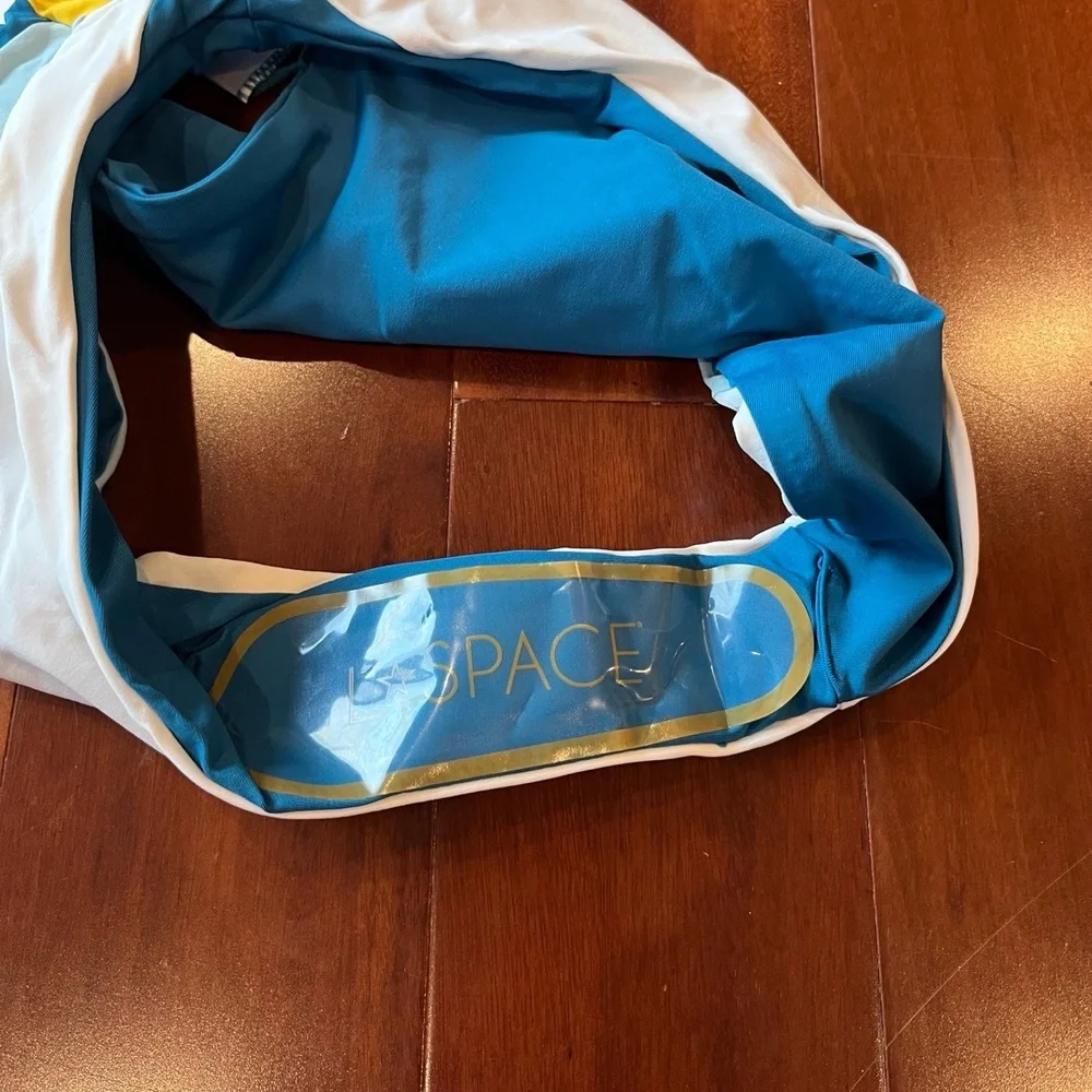 New NWT LSpace Bikini Bottom Luca Sunburst Bitsy Blue White Yellow Colorblock XS