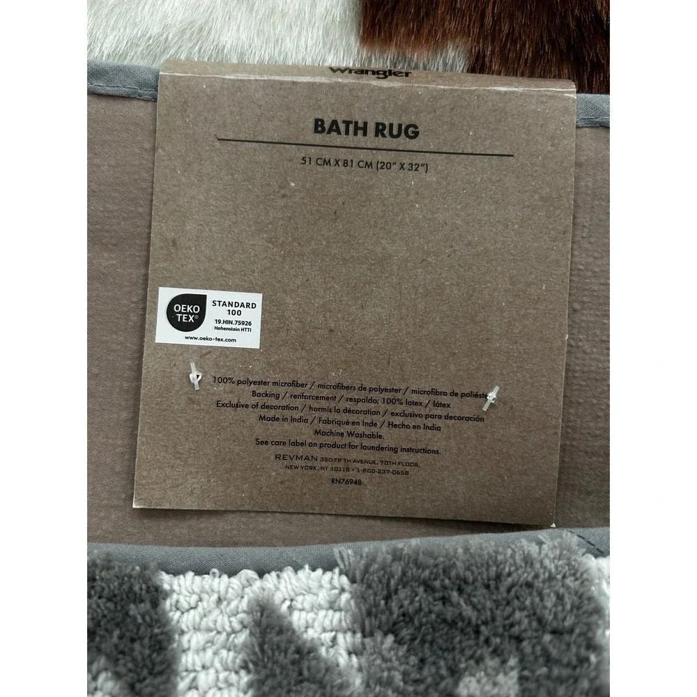 Wrangler Bath Rug Grey White Southwestern Geometric 20x32 Skid‎ Resistant New