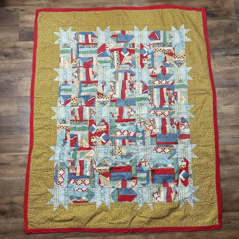 HANDMADE‎ QUILT CHILDREN BEARS FLORAL APPLES PATCHWORK 37x46