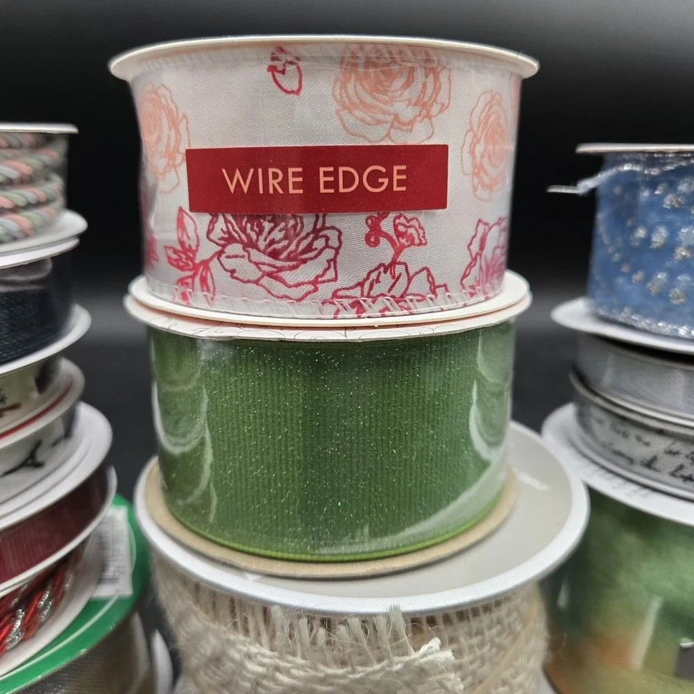 Mixed Craft Ribbon Lot Wired Edge Burlap Sheer Floral Cardinal Eiffel Tower 12pc