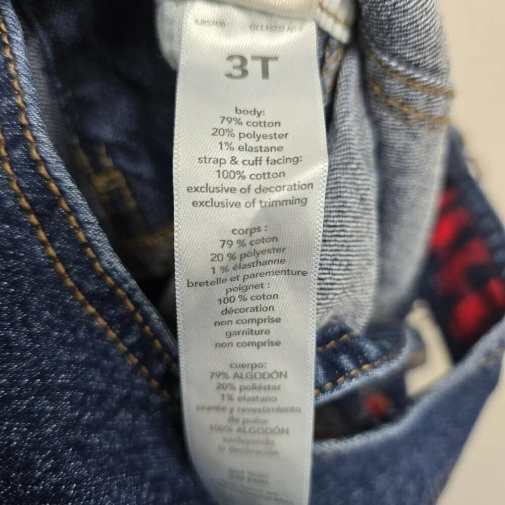 Oshkosh B’Gosh Bib Overalls Size 3T Plaid Cuffs Adjustable Straps Blue Denim
